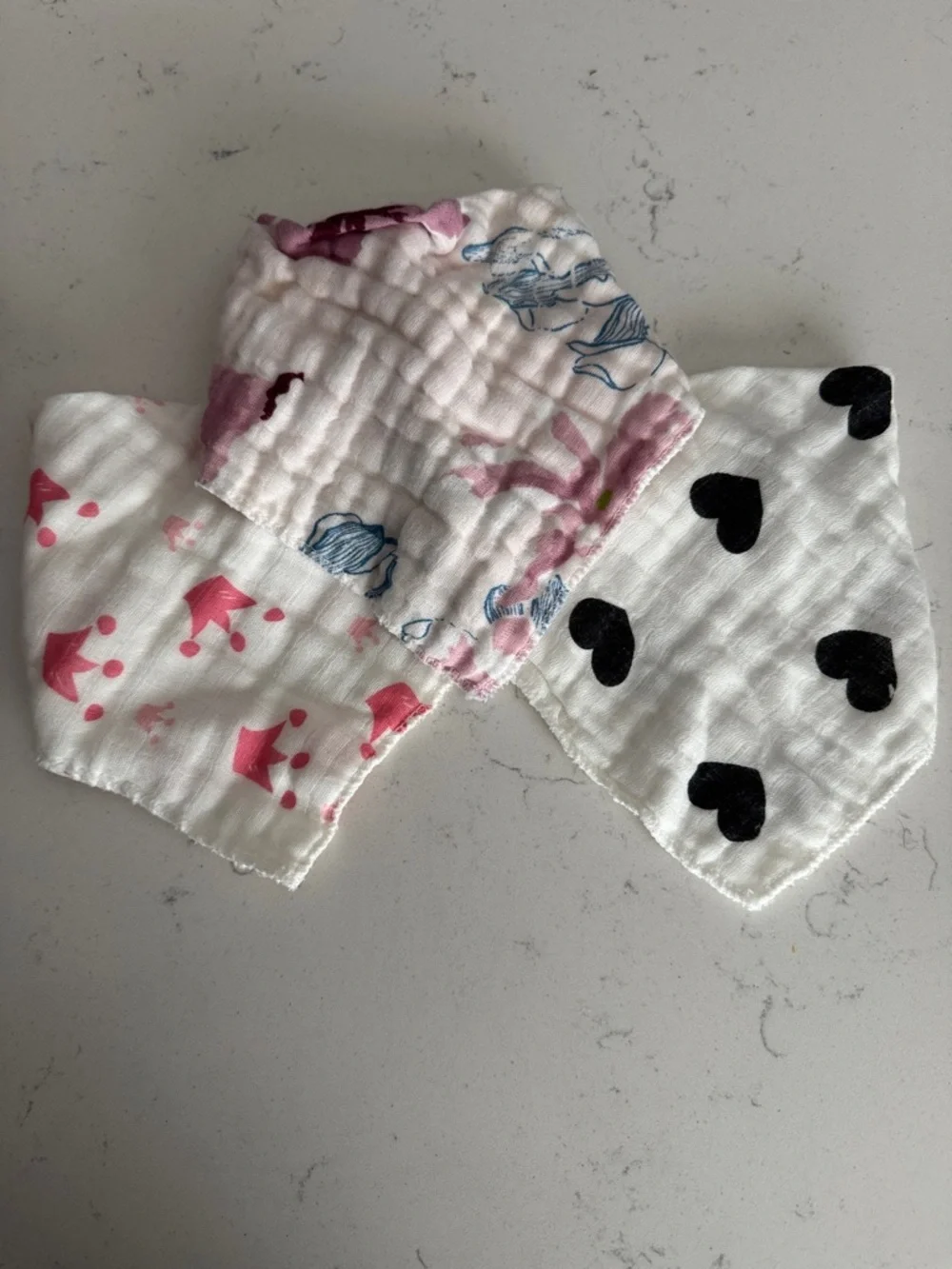 Baby Muslin Drool Bibs - Pink, Black & Blue Patterned Set Baby Girl